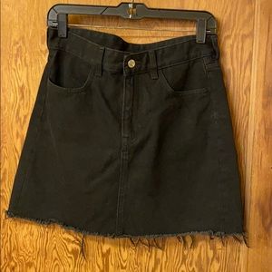 Washed Black Raw Hem Mini Skirt